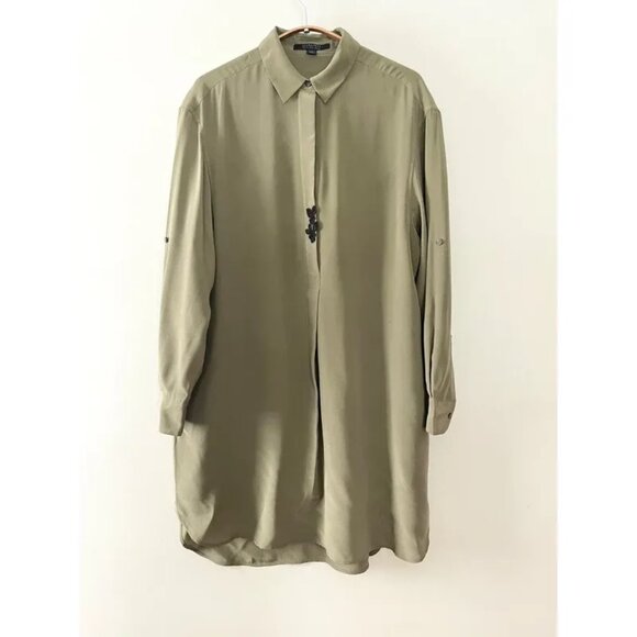AllSaints Alex Silk Shirt Tunic Dress Olive Green Black Applique UK 10 US 6 - Picture 4 of 16